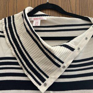 Nine & Company Asymmetrical Snap-Neck Sweater | Black & White | L